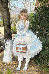 Blue Sleeveless Multi-Layered Ruffle Bowknot Lace Sweet Plus Size Lolita Jsk Dress